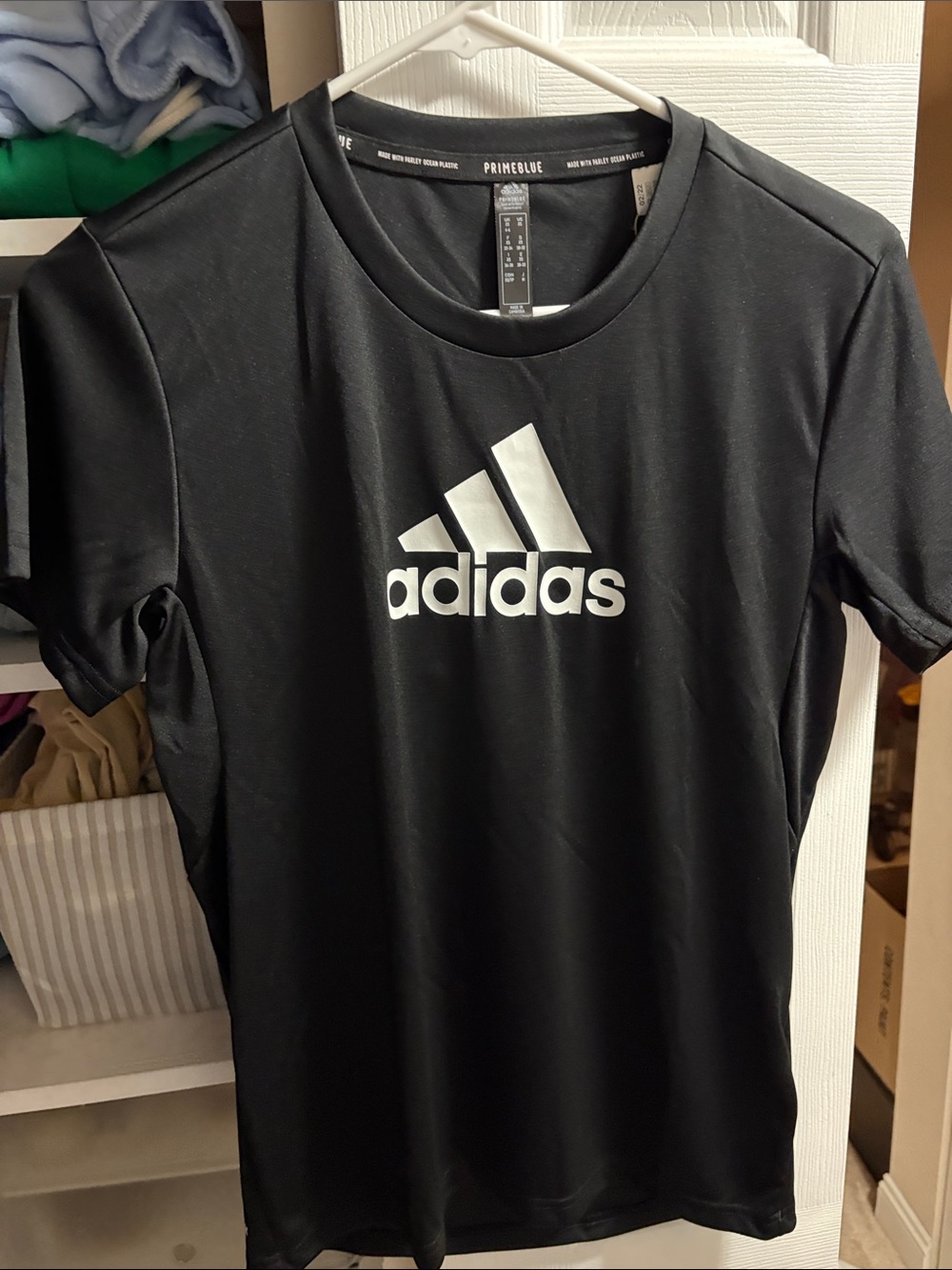 adidas Black Tee with White Trefoil-Style Logo
